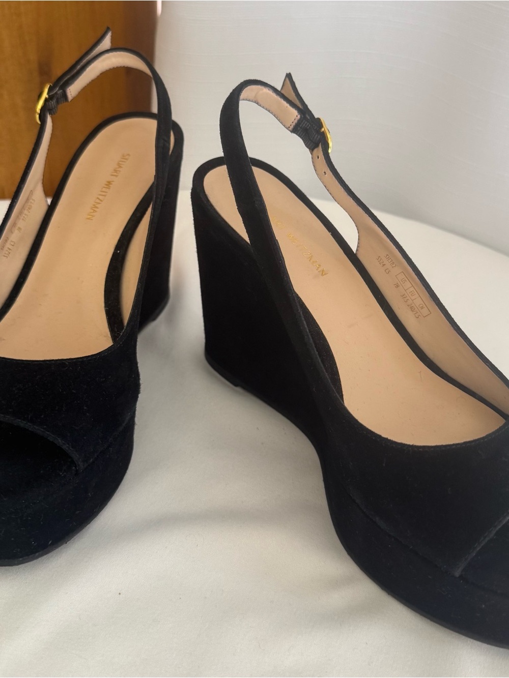 Stuart Weitzman Black Suede Slingback Platform Wedge Sandals 7B